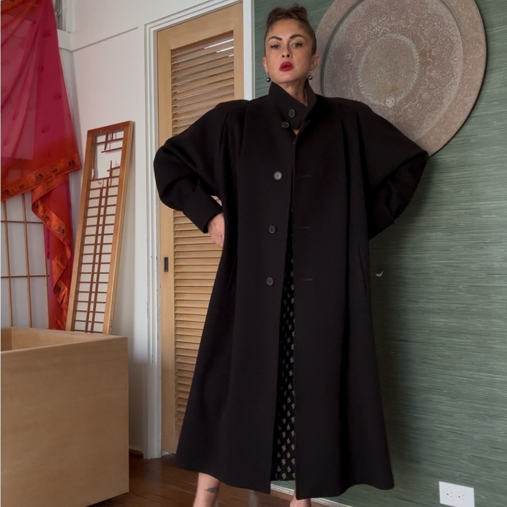 Central Park Black wool winter Trench Coat
